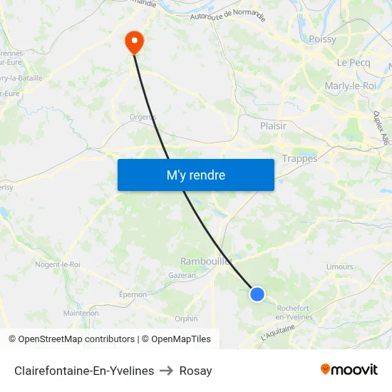 Clairefontaine-En-Yvelines to Rosay map
