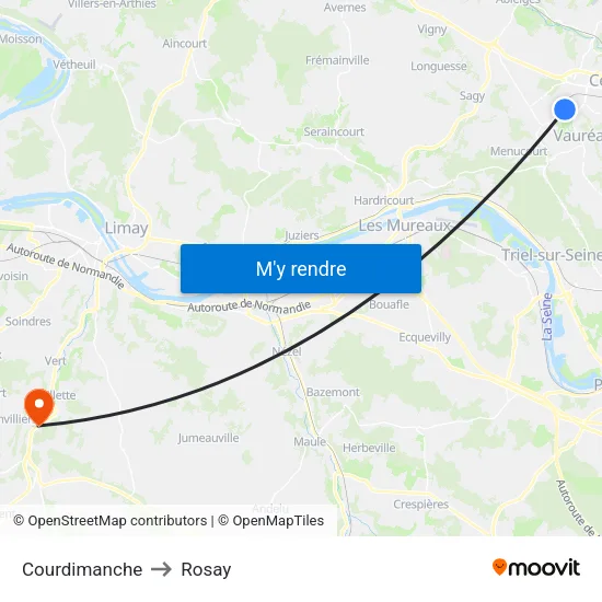 Courdimanche to Rosay map