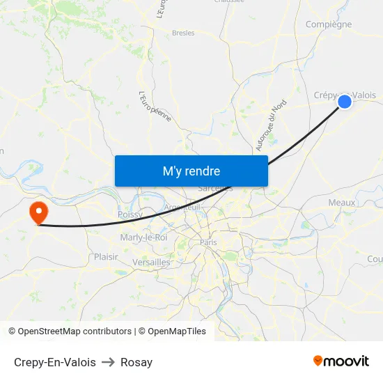 Crepy-En-Valois to Rosay map
