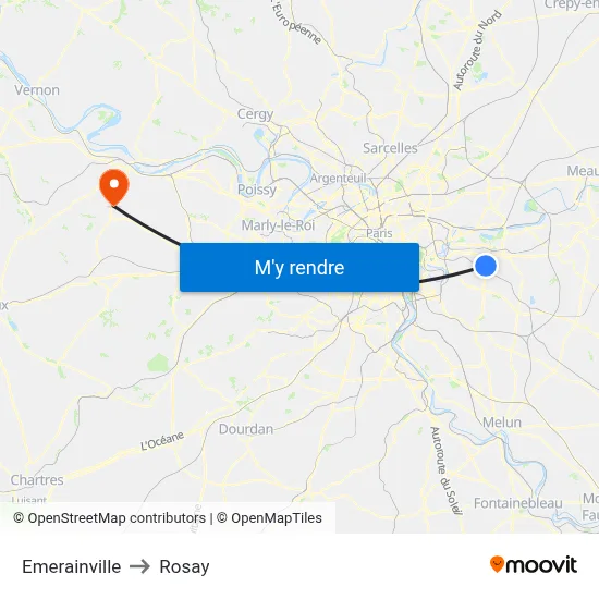 Emerainville to Rosay map