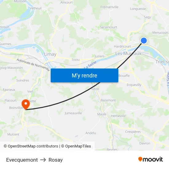 Evecquemont to Rosay map