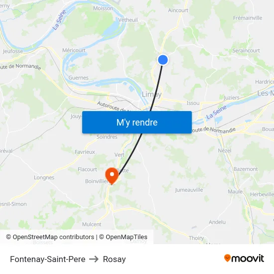 Fontenay-Saint-Pere to Rosay map