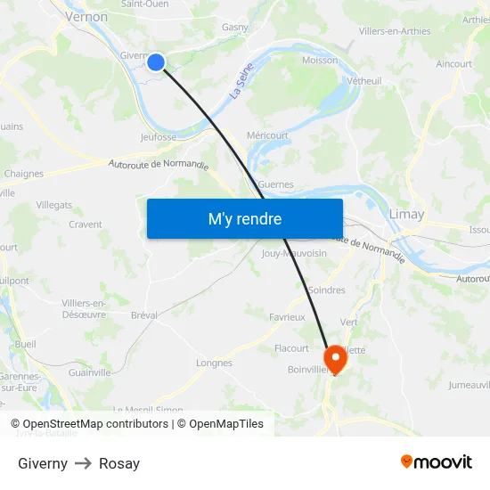 Giverny to Rosay map