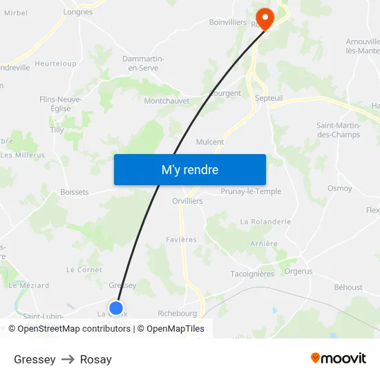 Gressey to Rosay map