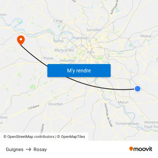 Guignes to Rosay map