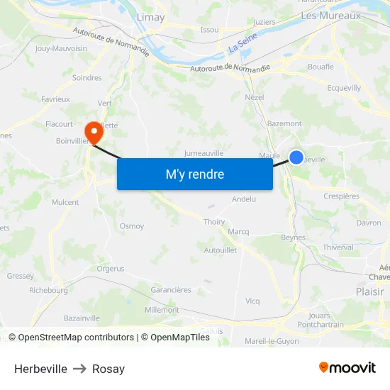 Herbeville to Rosay map