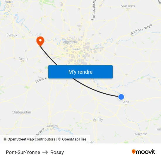Pont-Sur-Yonne to Rosay map