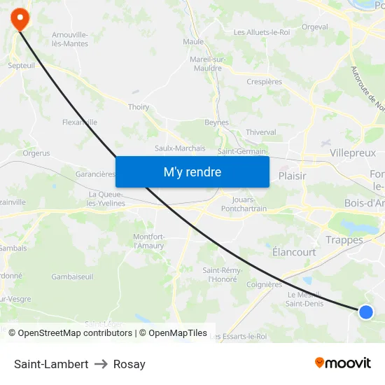 Saint-Lambert to Rosay map