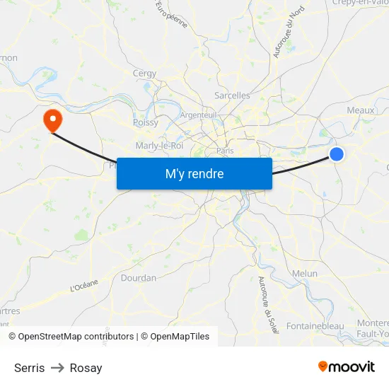 Serris to Rosay map