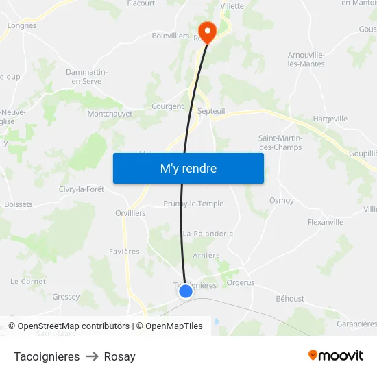 Tacoignieres to Rosay map