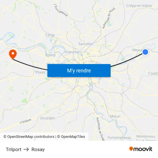 Trilport to Rosay map