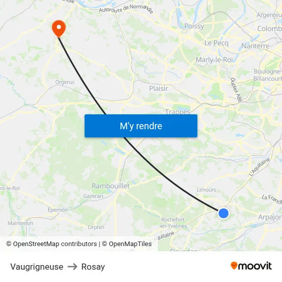 Vaugrigneuse to Rosay map