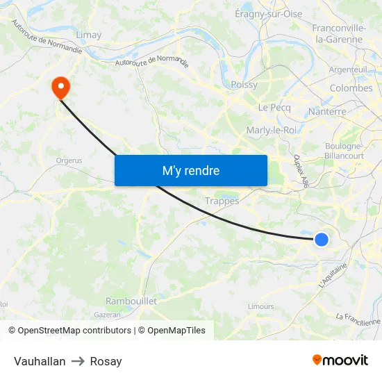 Vauhallan to Rosay map