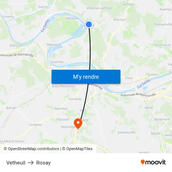 Vetheuil to Rosay map