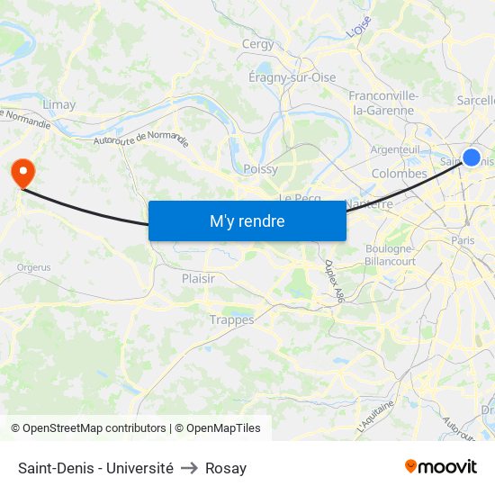 Saint-Denis - Université to Rosay map