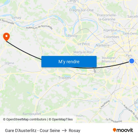 Gare D'Austerlitz - Cour Seine to Rosay map