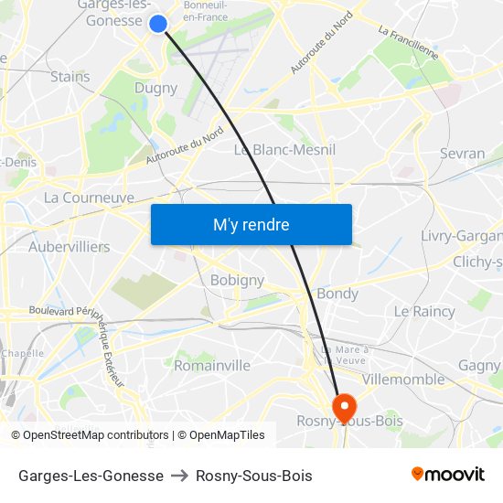 Garges-Les-Gonesse to Rosny-Sous-Bois map