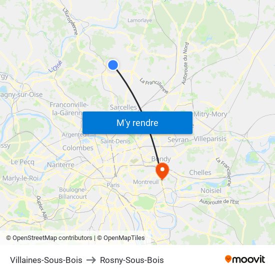 Villaines-Sous-Bois to Rosny-Sous-Bois map