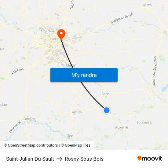 Saint-Julien-Du-Sault to Rosny-Sous-Bois map