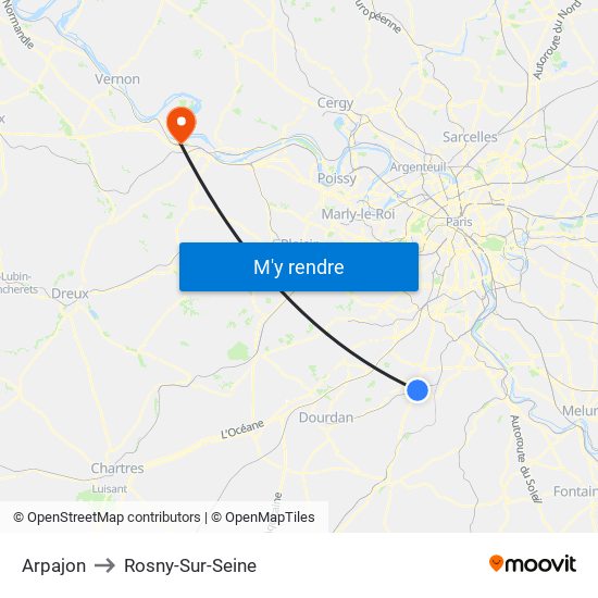 Arpajon to Rosny-Sur-Seine map