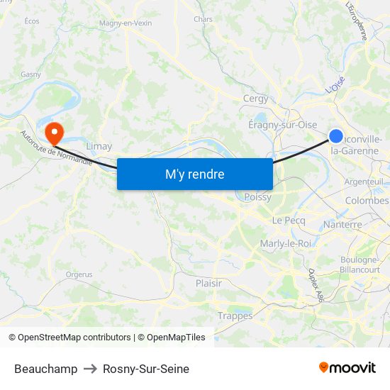 Beauchamp to Rosny-Sur-Seine map