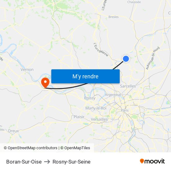 Boran-Sur-Oise to Rosny-Sur-Seine map