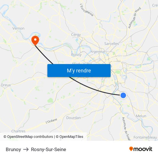 Brunoy to Rosny-Sur-Seine map