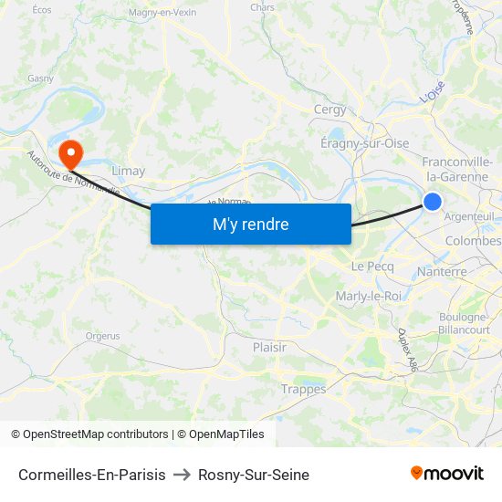 Cormeilles-En-Parisis to Rosny-Sur-Seine map