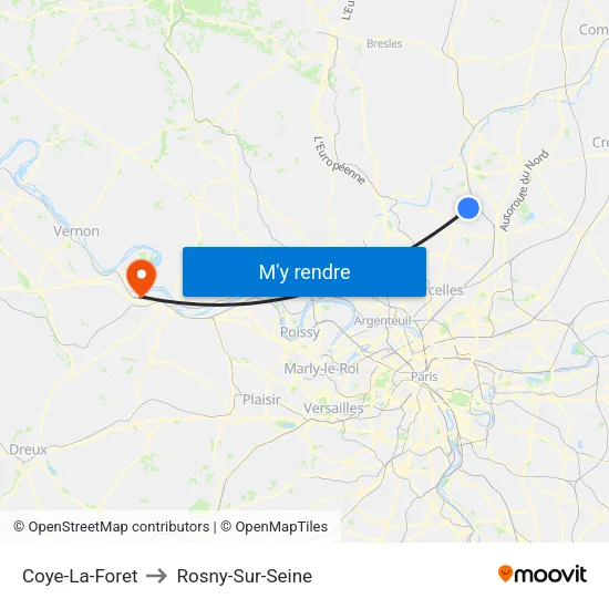Coye-La-Foret to Rosny-Sur-Seine map
