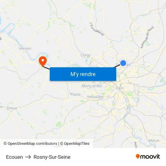 Ecouen to Rosny-Sur-Seine map