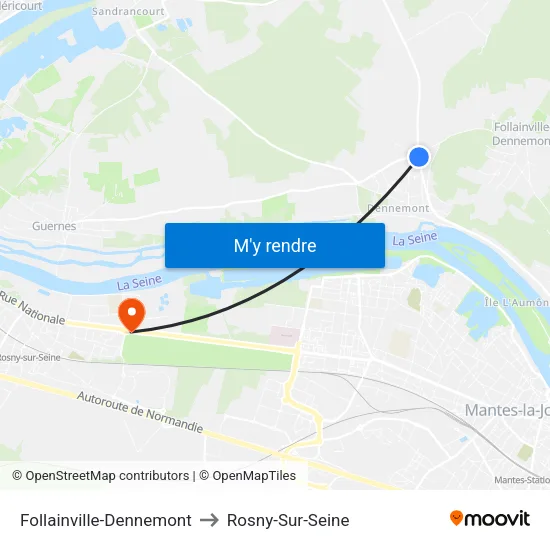 Follainville-Dennemont to Rosny-Sur-Seine map