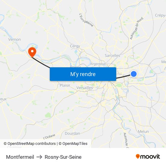 Montfermeil to Rosny-Sur-Seine map