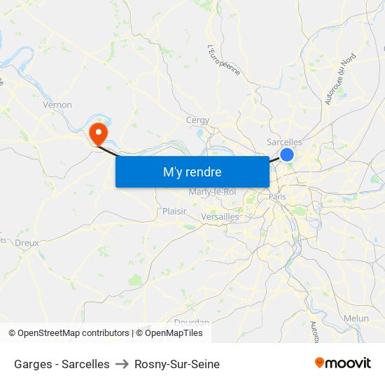 Garges - Sarcelles to Rosny-Sur-Seine map