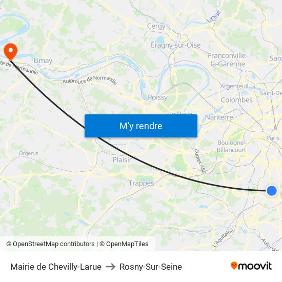 Mairie de Chevilly-Larue to Rosny-Sur-Seine map