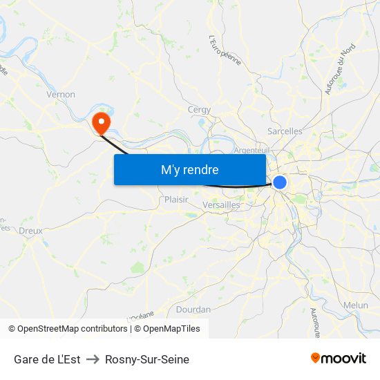 Gare de L'Est to Rosny-Sur-Seine map