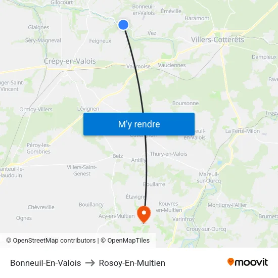 Bonneuil-En-Valois to Rosoy-En-Multien map