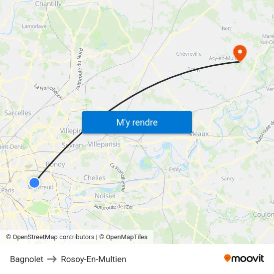 Bagnolet to Rosoy-En-Multien map
