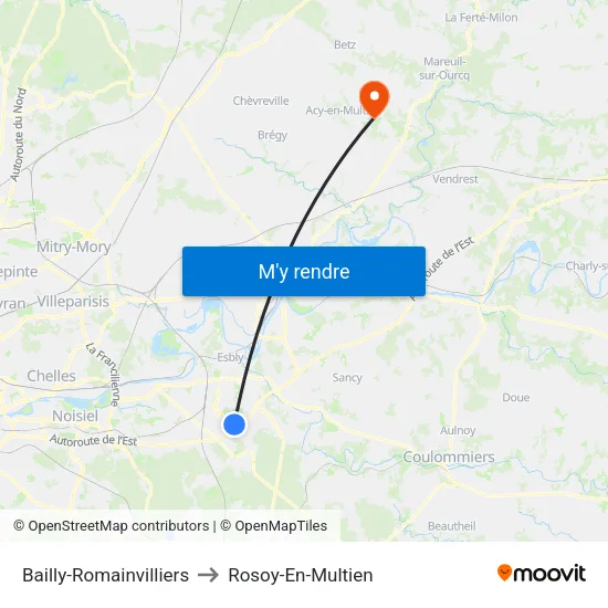 Bailly-Romainvilliers to Rosoy-En-Multien map