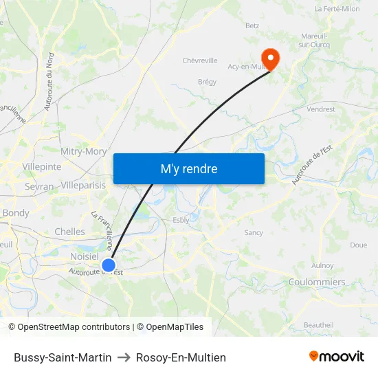 Bussy-Saint-Martin to Rosoy-En-Multien map