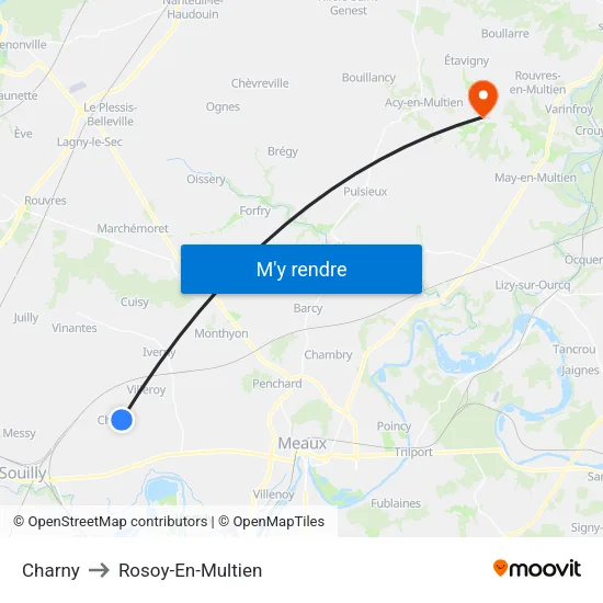 Charny to Rosoy-En-Multien map