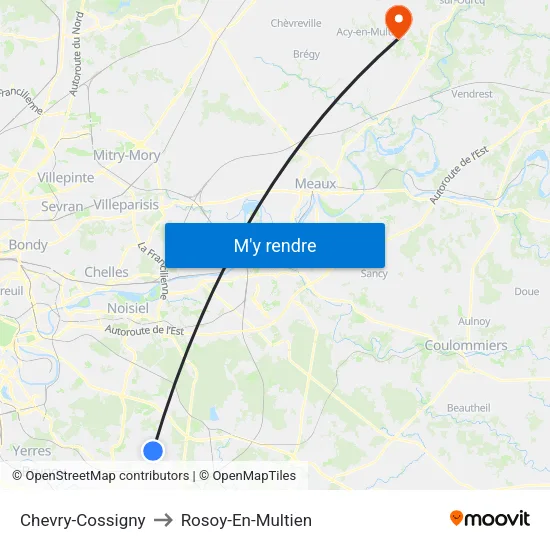 Chevry-Cossigny to Rosoy-En-Multien map