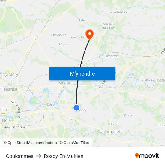 Coulommes to Rosoy-En-Multien map
