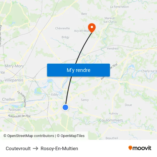 Coutevroult to Rosoy-En-Multien map