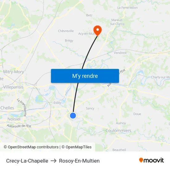 Crecy-La-Chapelle to Rosoy-En-Multien map