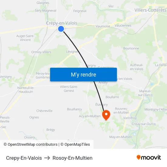 Crepy-En-Valois to Rosoy-En-Multien map