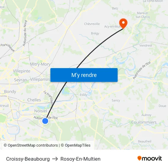 Croissy-Beaubourg to Rosoy-En-Multien map
