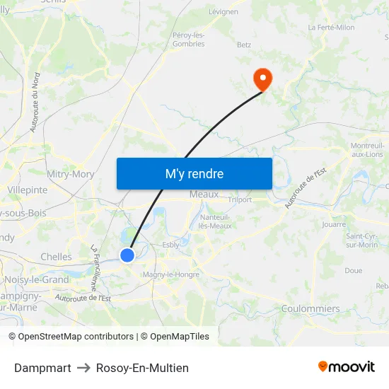 Dampmart to Rosoy-En-Multien map