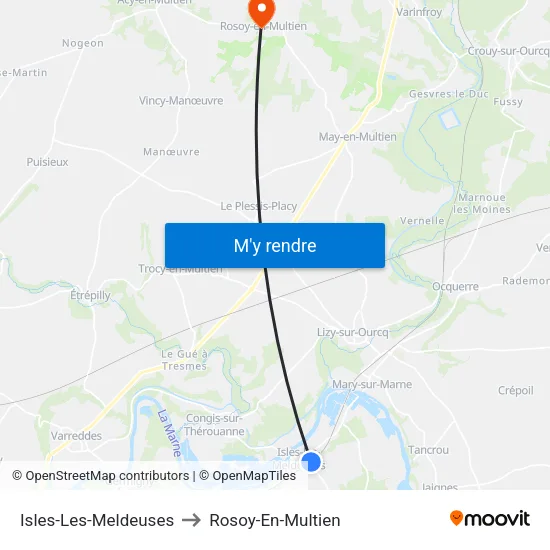 Isles-Les-Meldeuses to Rosoy-En-Multien map