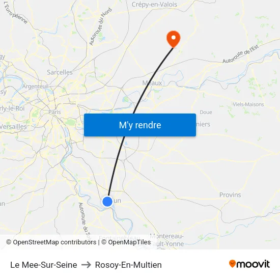 Le Mee-Sur-Seine to Rosoy-En-Multien map