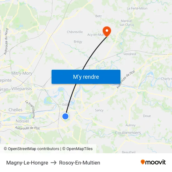 Magny-Le-Hongre to Rosoy-En-Multien map
